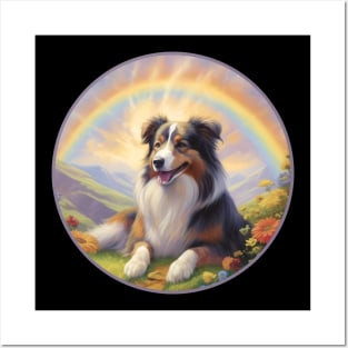 Australian Shepherd Aussie Memorial Rainbow Bridge Colorful Dog Art Posters and Art